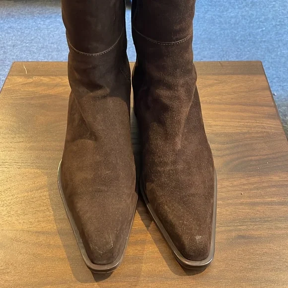 Aquatalia Italian Chocolate Suede tall boots with fur rare - Picture 3 of 8